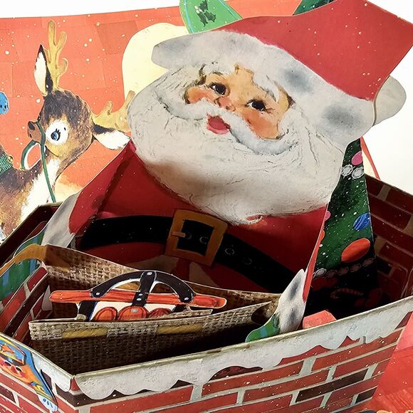 Vintage Hallmark Pop Up Christmas Card Santa Claus, Sleigh Chimney & Reindeer - Picture 15 of 16
